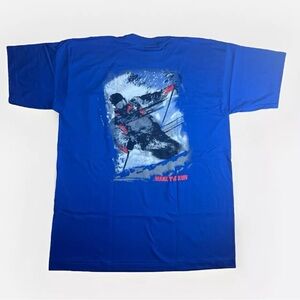 Marlboro Deadstock Vintage Mens Skiing “Make The Run” Blue pocket tee, USA|Sz:XL